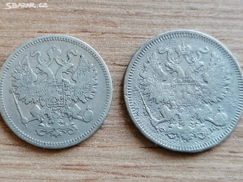 Rusko 2 stříbrné carské mince 1861 a 1860 stříbro