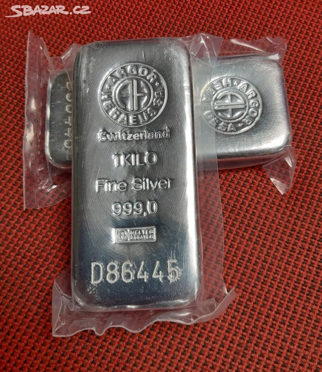 Stříbrné investiční 1kg slitky Argor Heraeus