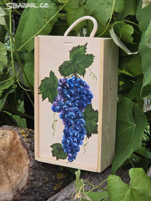 Dárková krabice na 2 vína dřevěná s obrázkem