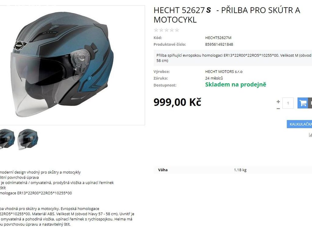 Prodám přilbu Hecht 52627 S,