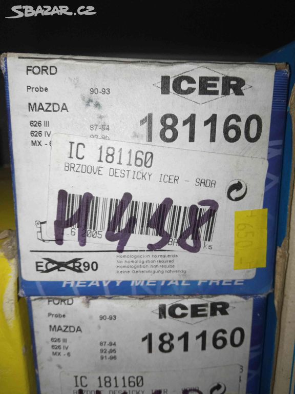 Z brzdové desky ICER 181160 FORD BROBE, MAZDA 626