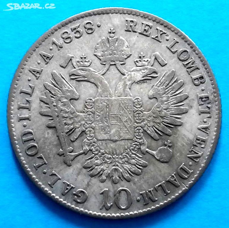 10 Krejcar 1838 Ferdinand V. Praha