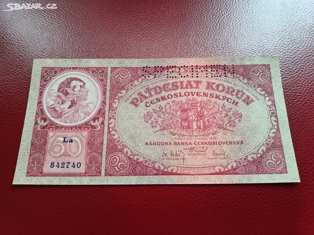 Bankovka 50 korun 1929 UNC perf.