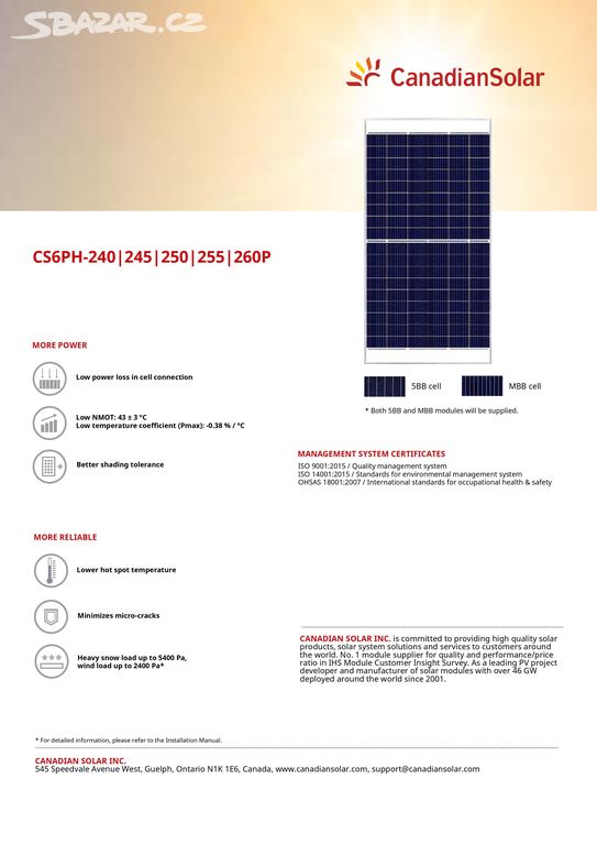 Fotovoltaické panely 245Wp - 12ks