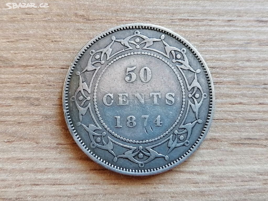 Stříbro 50 Cents 1874 Newfoundland mince Kanada