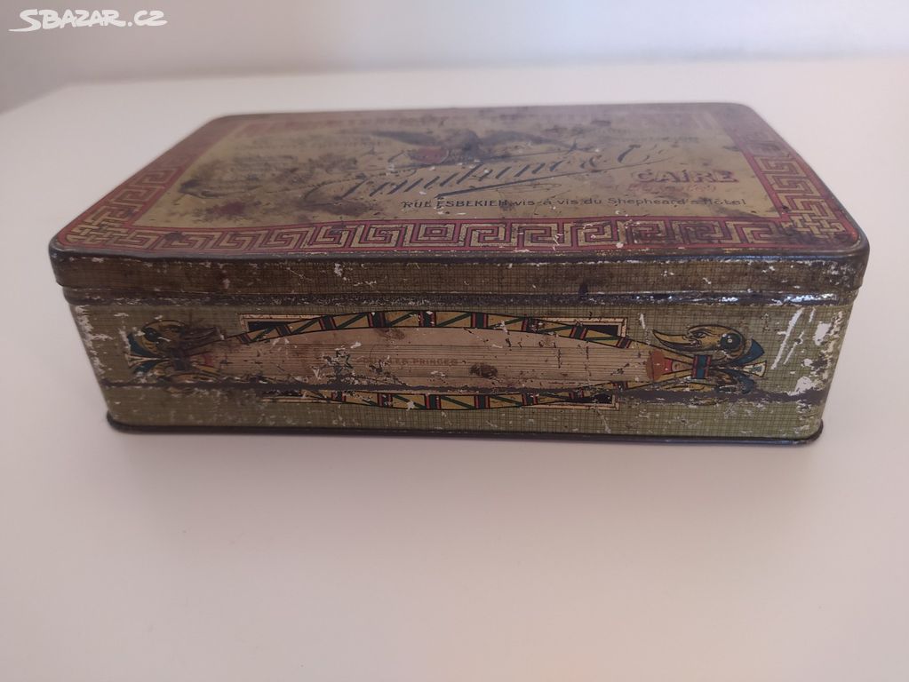 Starožitná plechová krabička na tabák Dimitrino