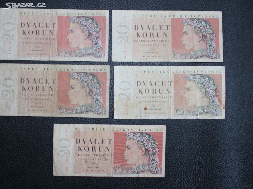 5 X 20 Kčs Koruna 1949 serie A,B