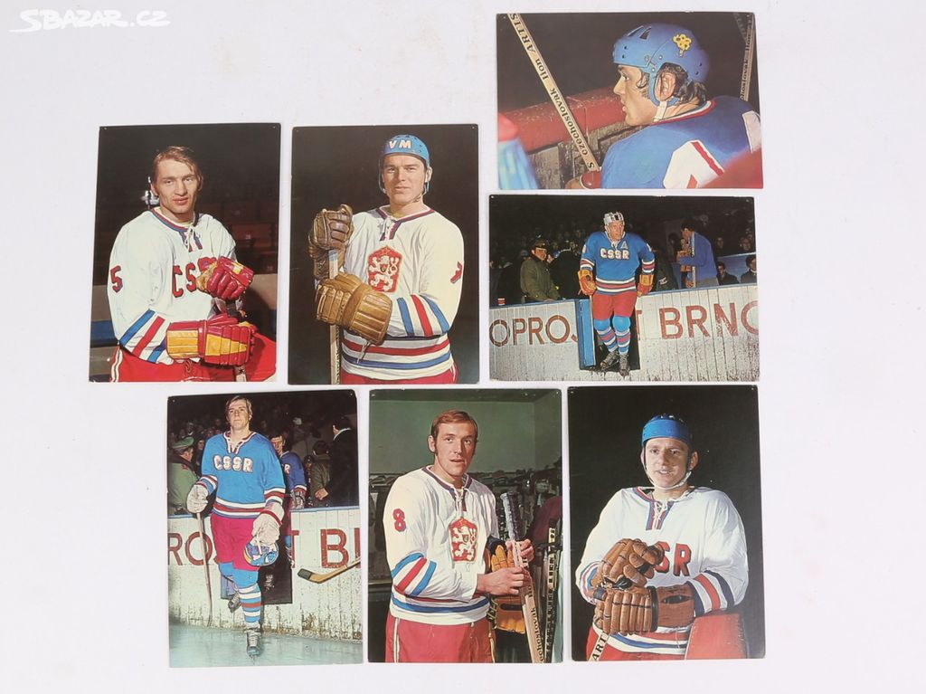Retro hokejové pohledy, pohlednice - 7 kusů