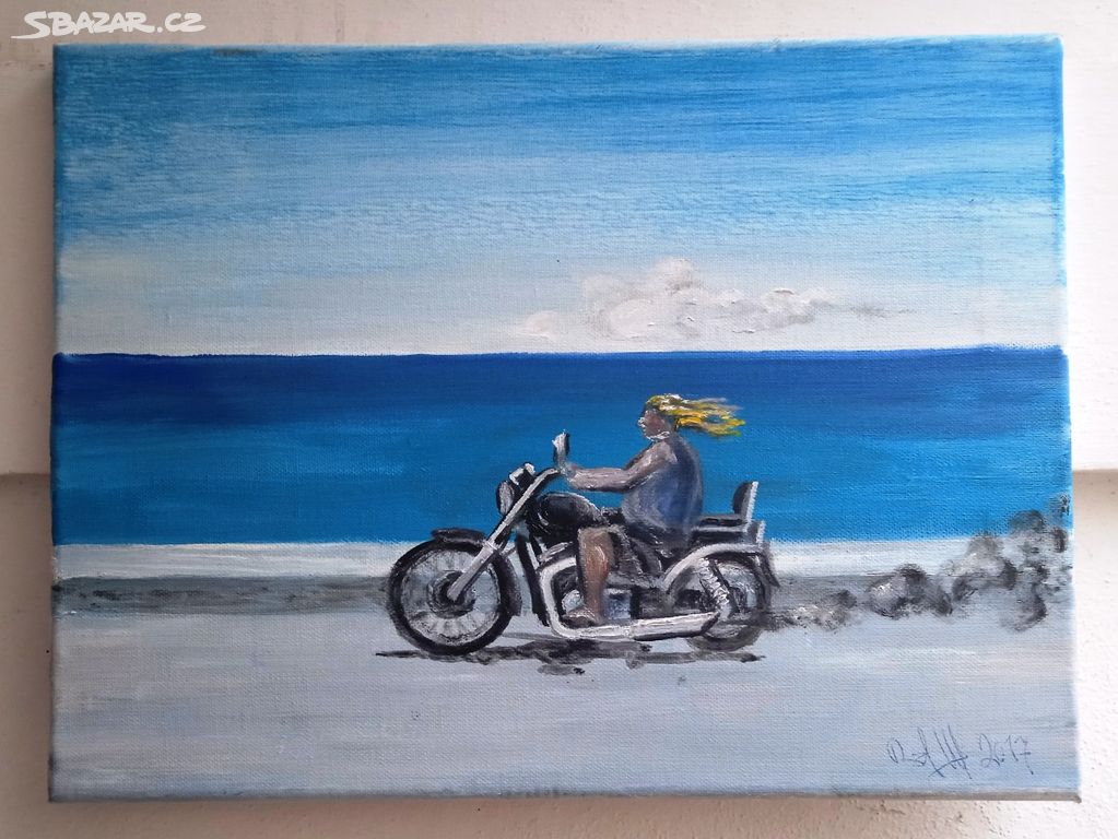 Richard Knot: Krétský motocyklista na pláži; Olej