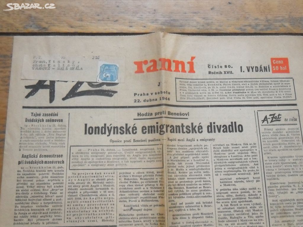 A - Z noviny ranní vydání 22.4.1944