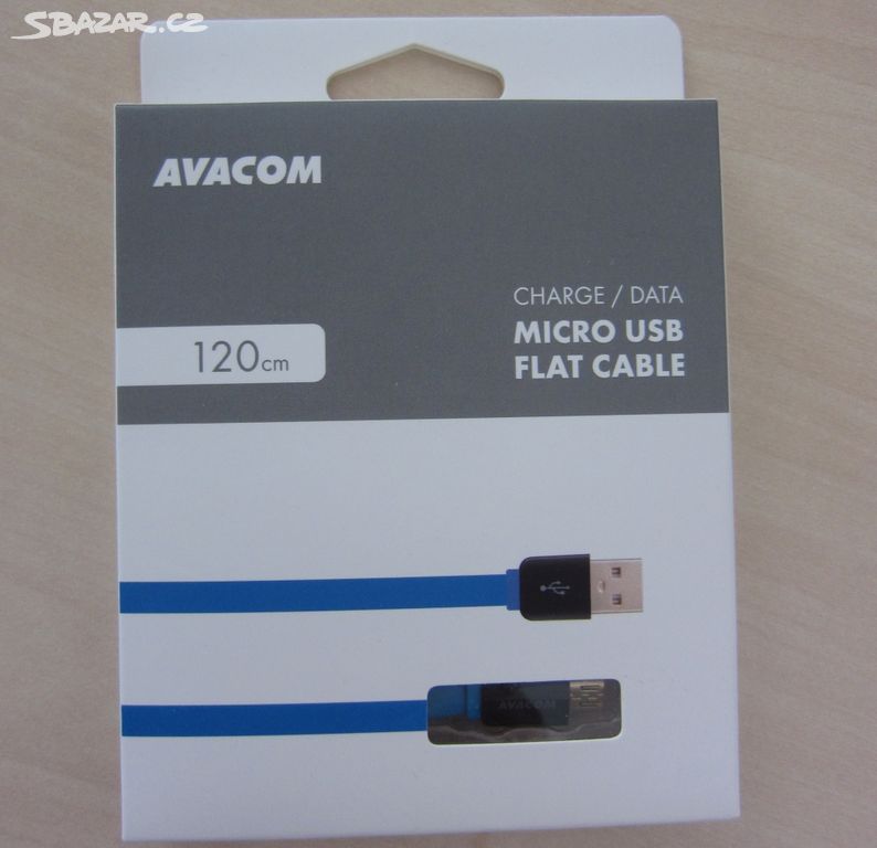 USB - mikro USB 120 cm plochý modrý Avacom