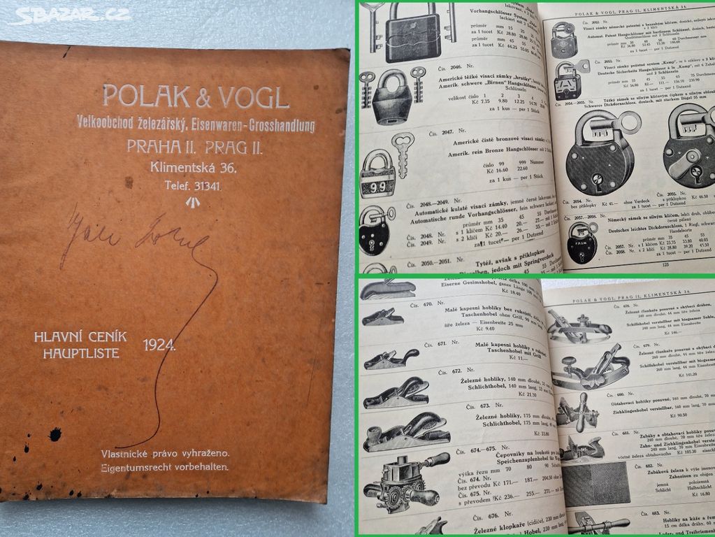Starý reklamní katalog ceník Polak Vogl Praha 1924