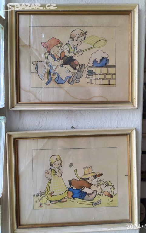 Nabízím akvarelové obrázky NOVO 1955 dětské témata