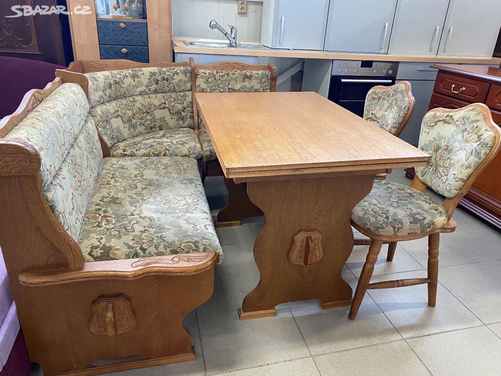 Rustikální dubová lavice ,rozkládací stůl a židle