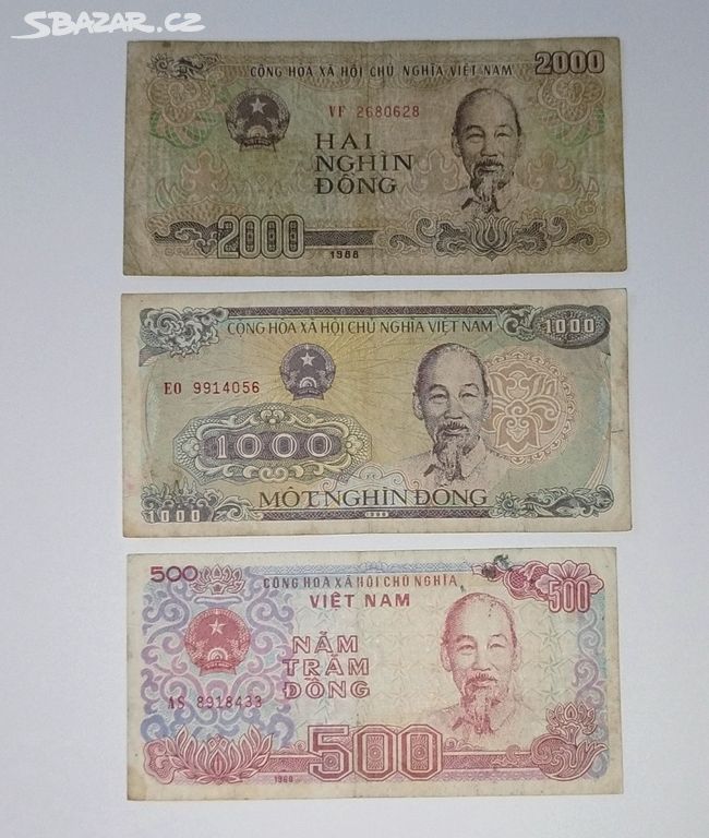 FE. Vietnam bankovky 500,1000 a 2000 Dong
