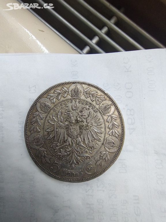 Stříbrná mince 5 koruna 1909