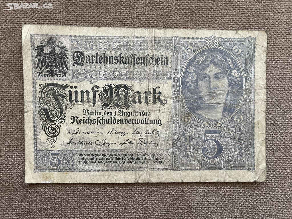 Bankovka Německo 5 Marek, 1917