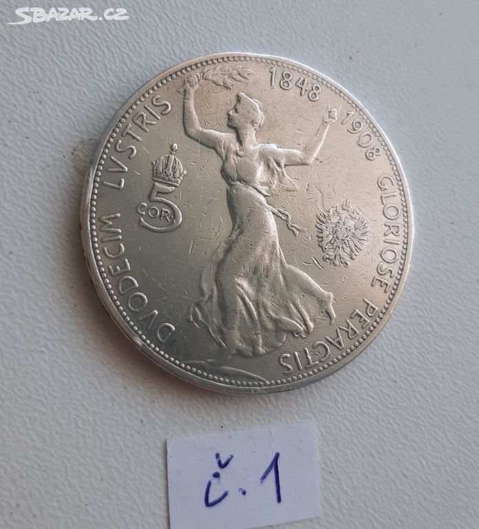 RU 5 koruna 1908 (č.1) jubilejní FJI