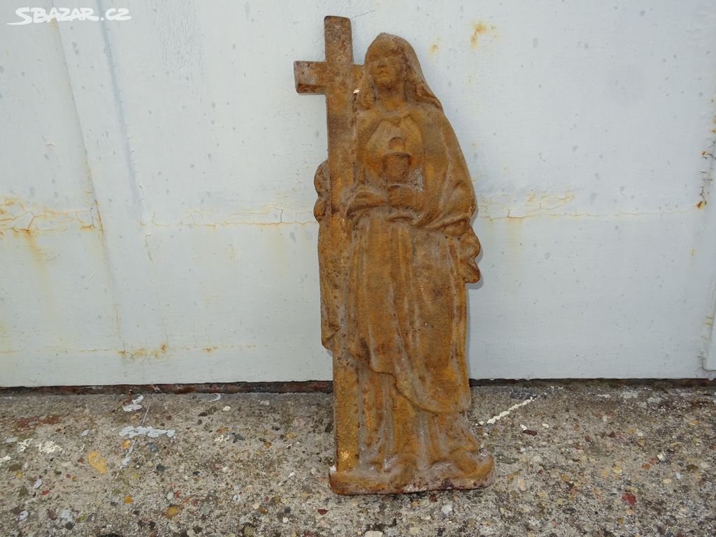 Stará litinová madona s křížem - 41 cm