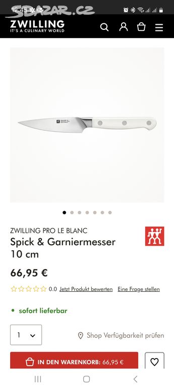 Prodám krájecí nůž 10cm ZWILLING PRO