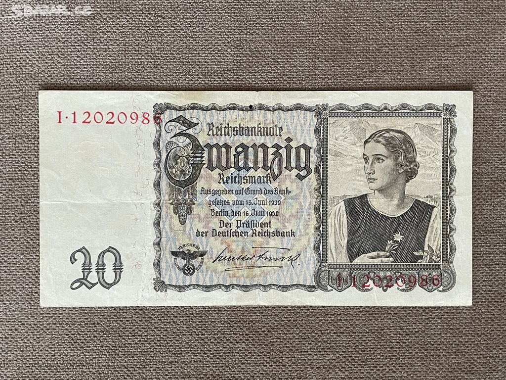 Bankovka Německo 20 Marek 1939, 3. říše