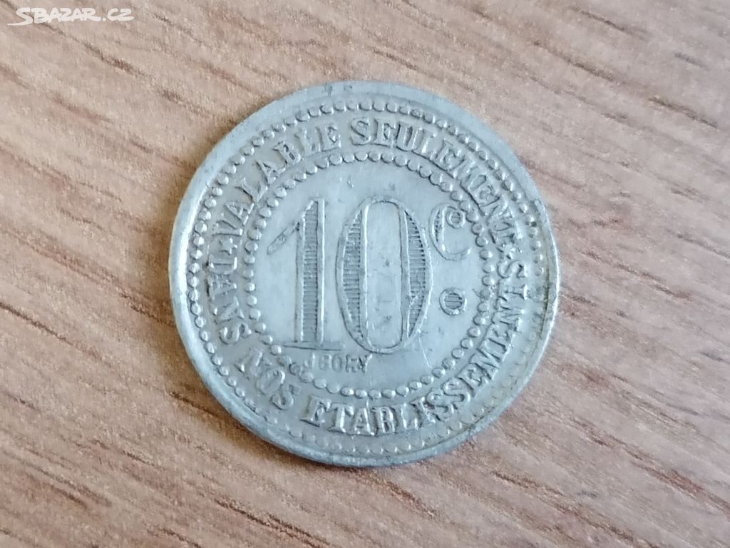 Francie nouzovka 10 Centimes 1923 nouzová mince