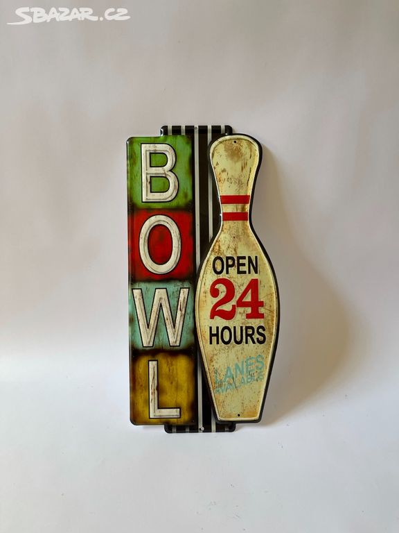 Plechová cedule - bowl open 24 hours