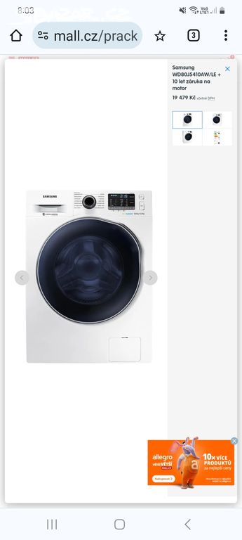 Pračka se sušickou Samsung WD80J5410AW/LE