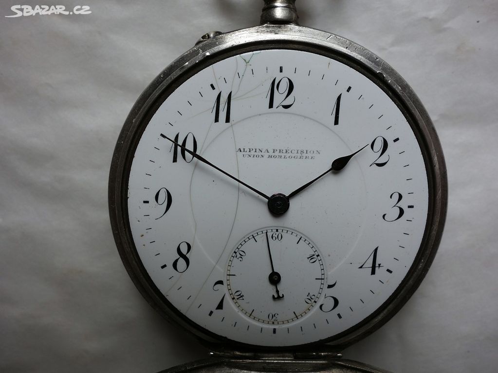 Staré funkční kapesní, stříbrné hodinky Alpina