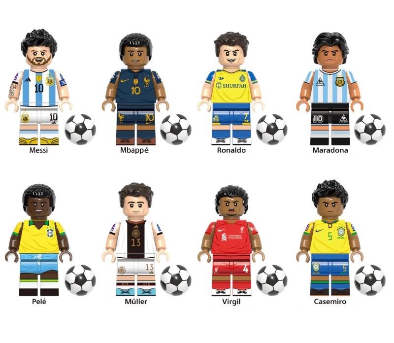 8x fotbalista s LEGO kompatibilní Messi Ronaldo aj