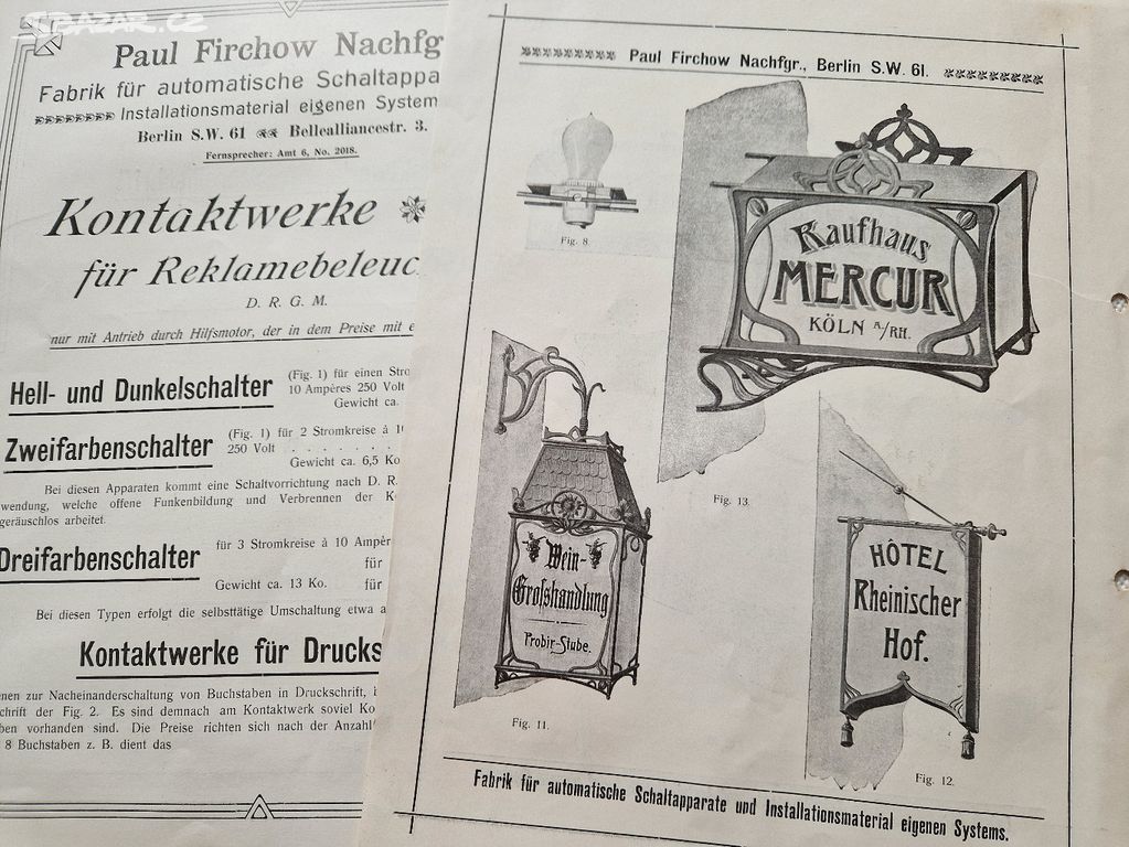 Staré reklamní prospekty světelná reklama ca 1905