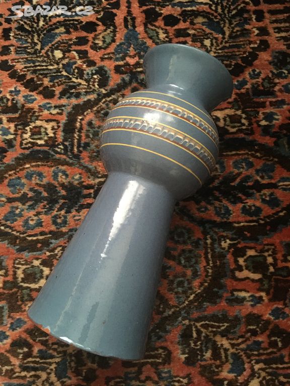 Retro keramická modrá malovaná váza