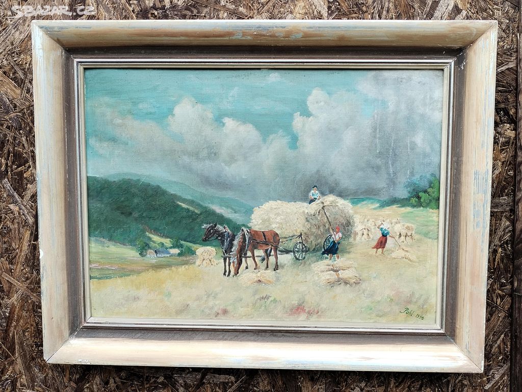 STARÝ MALOVANÝ OBRAZ : POHL 1956 - 85 X 65 CM.