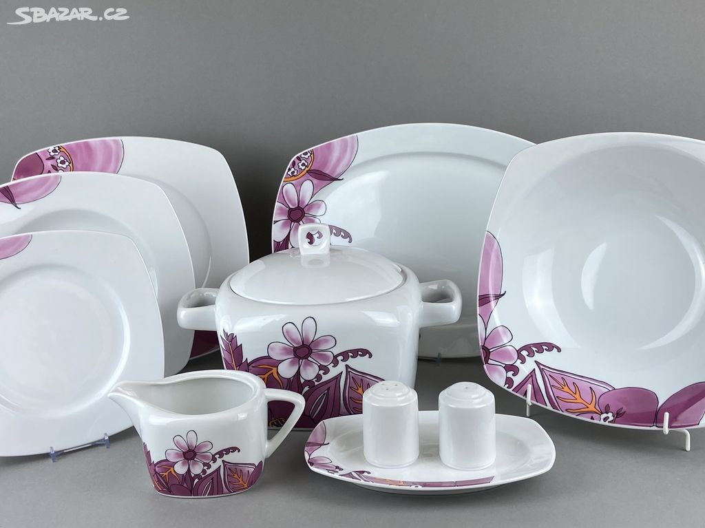 Jídelní souprava porcelán, Tetra, zdobená MZ, květ