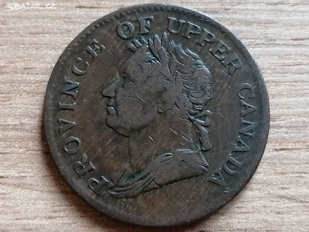 Kanada Halfpenny 1832 mince kolonie Upper Canada