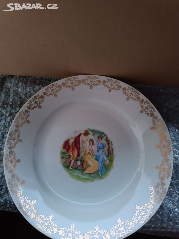 Sběratelský porcelánový talíř 3 grácie zlacený