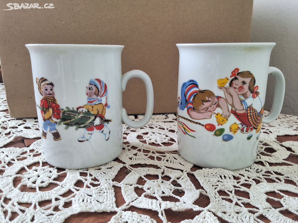 Retro porcelánový dětský hrnek vánoce a velikonoce