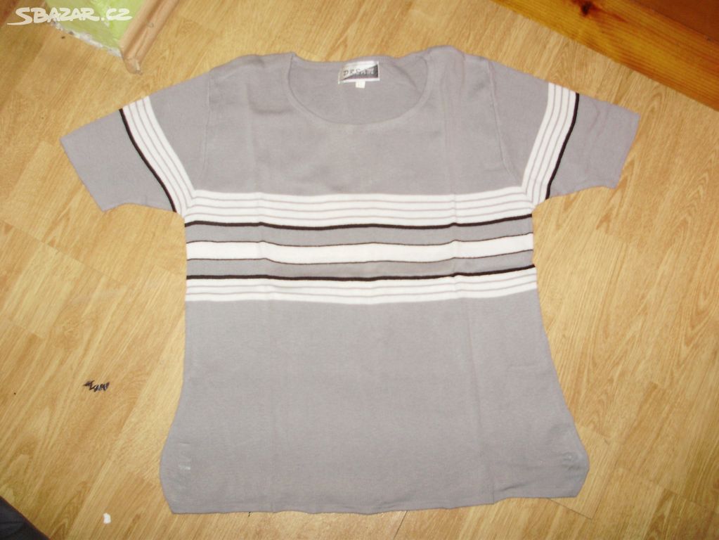 Tričko světle šedé pruhované vel. XL krátký rukáv