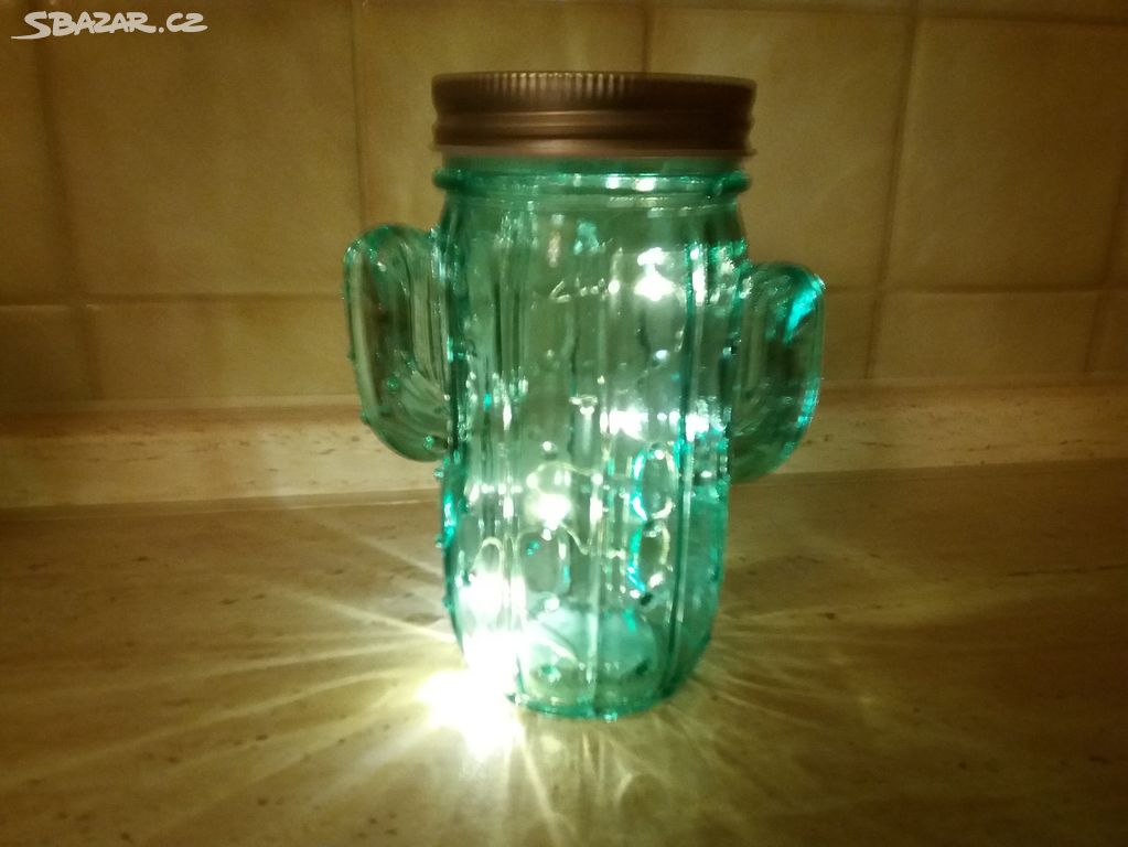 Skleněný " Kaktus " - led lampička / osvětlení