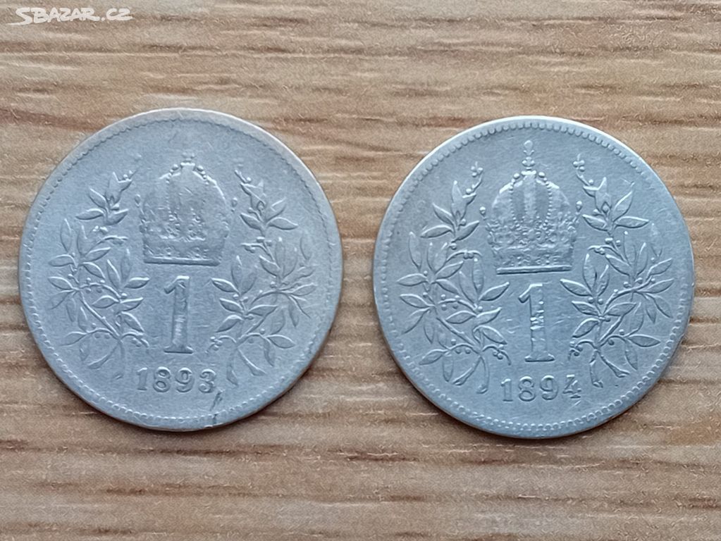 Mince 1 koruna 1893, 1894 F.J.I.