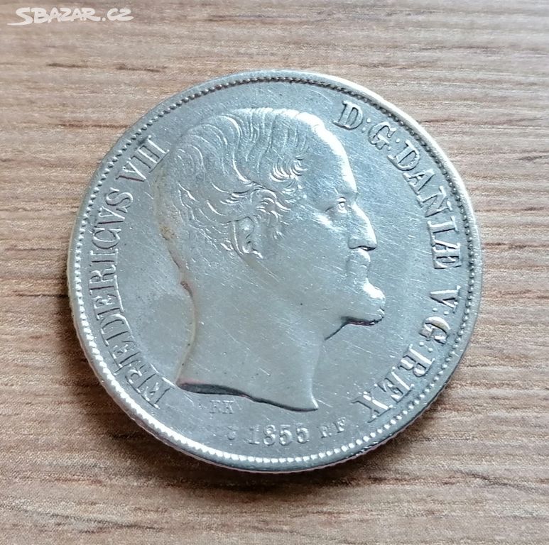 Dánsko stříbro 1 Rigsdaler 1855 stříbrná mince