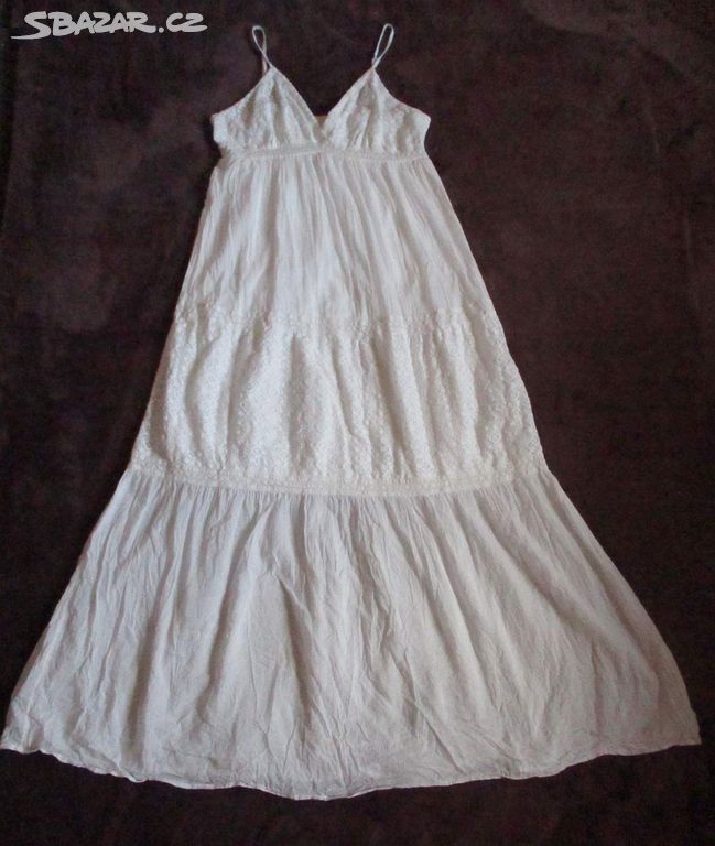 Dlouhé maxi letní plážové šaty bílé krajkové L 40