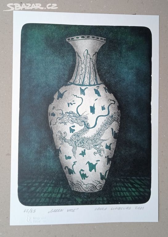 Laura Limbourg: Green vase - Barevná litografie