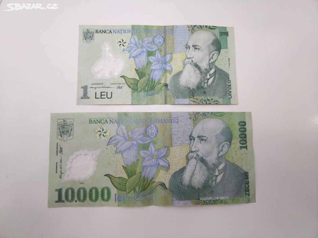 Bankovky Rumunsko - 10000 Lei a 1 Leu