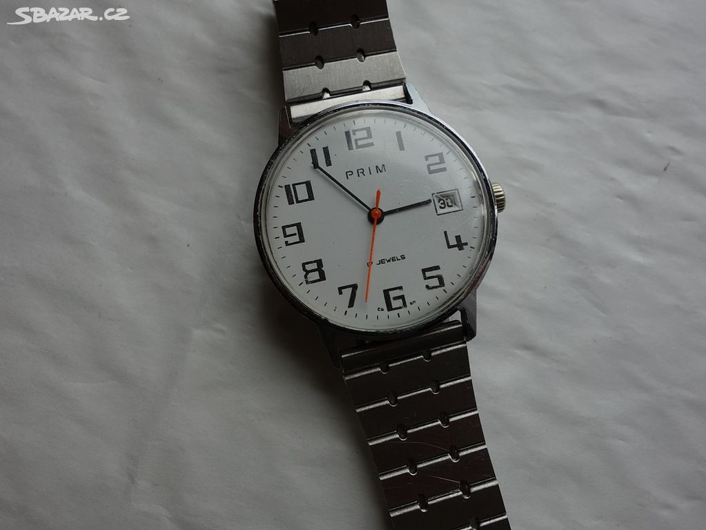 Staré,funkční, pánské mechanické hodinky Prim bílé