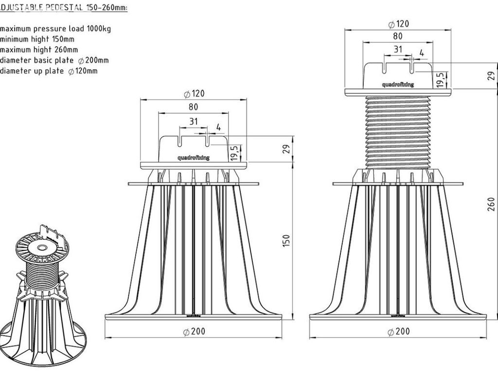 Rektifikační terč pro terasy 150-260 mm, 3 ks
