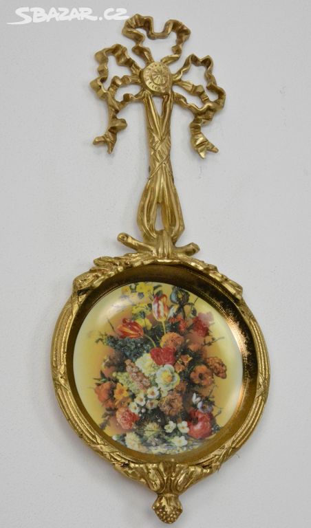 Zámecký medailon s květinami - porcelán + bronz