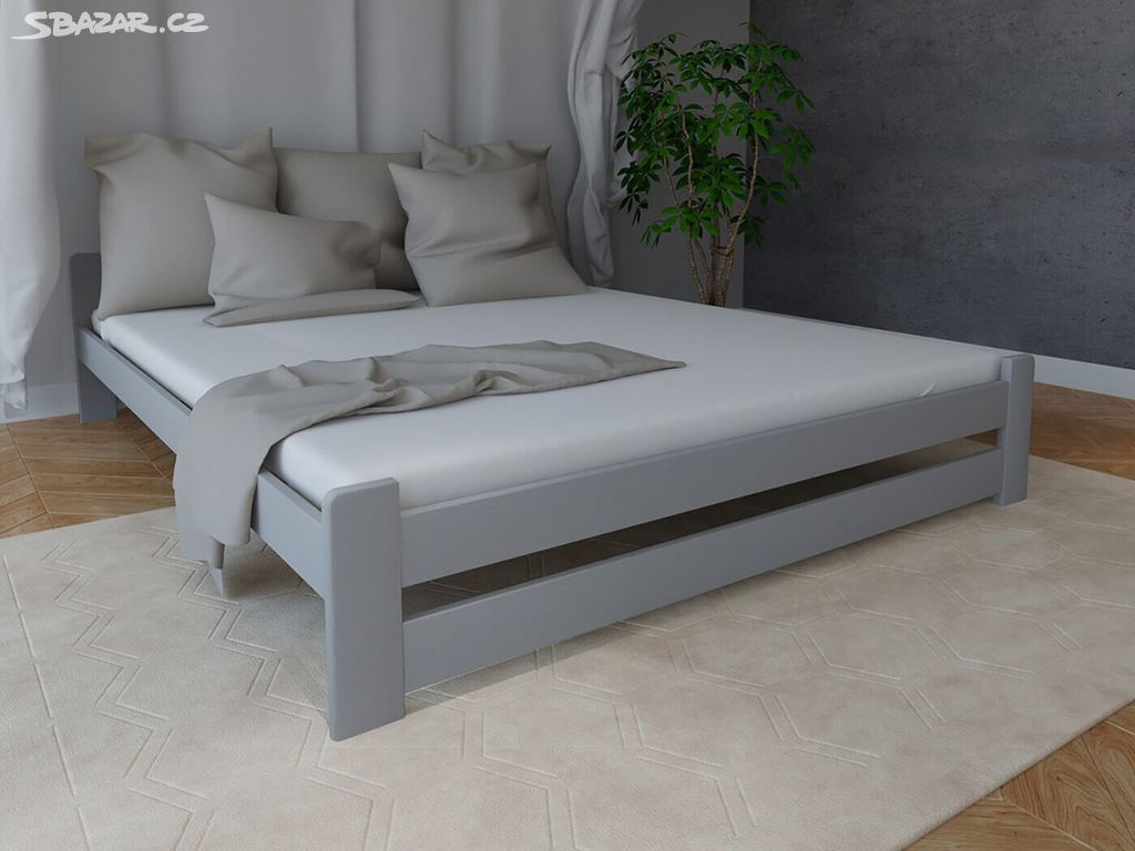 Nová postel MASIV borovice šedá 180x200 cm + ROŠT