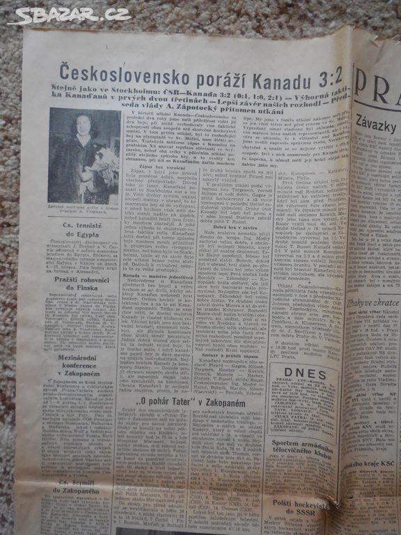 Dobové noviny z 26.2.1949 s výsledky zápasu.