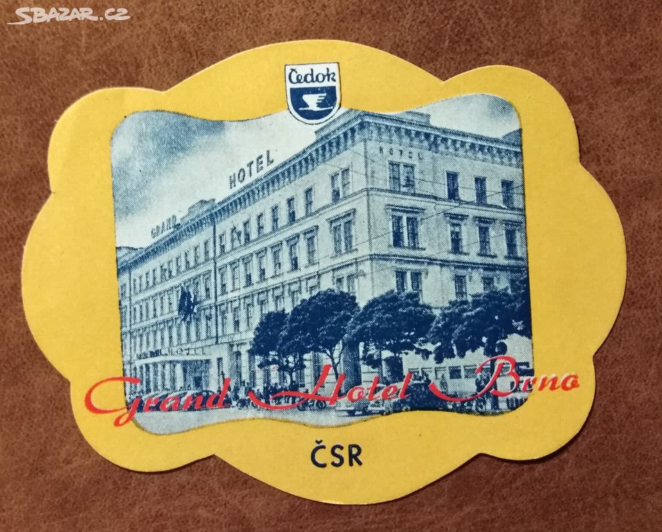 RETRO NÁLEPKA NA KUFR - GRAND HOTEL BRNO - ČEDOK